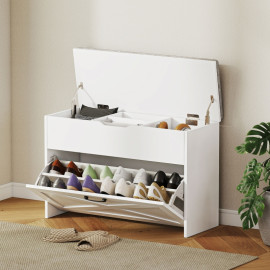 Banc à chaussures Valos avec tiroir abattant et rangement Blanc