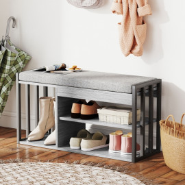 Delum banc à chaussures avec étagère entrée gris
