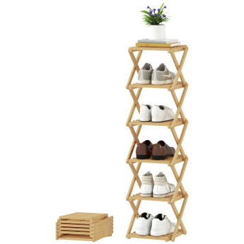 Étagère à chaussures Velia bambou pliable 6 niveaux naturel