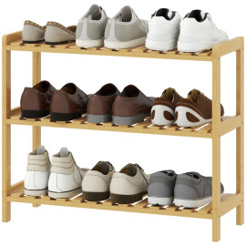 Étagère à chaussures Rosa bambou 3 niveaux entrée naturel