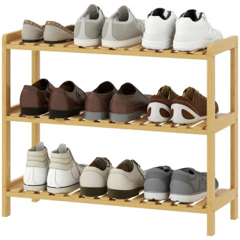 Étagère à chaussures Rosa bambou 3 niveaux entrée naturel