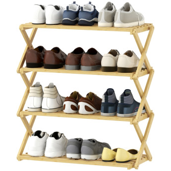 Étagère à chaussures Delraer bambou 4 niveaux entrée naturel