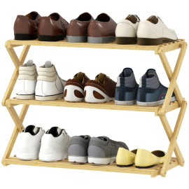 Meuble à chaussures Ralel pliable bambou 3 niveaux naturel