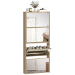 Montveova Meuble à chaussures miroir 4 portes gain de place Bois naturel