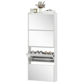 Meuble à chaussures Isareo miroir 4 portes basculantes blanc