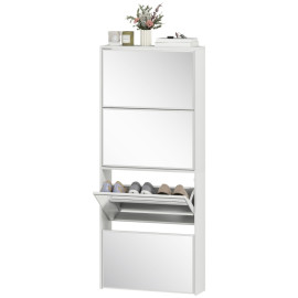 Meuble à chaussures Isareo miroir 4 portes basculantes blanc