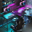 Bureau gaming Florane angle LED prises support écran noir