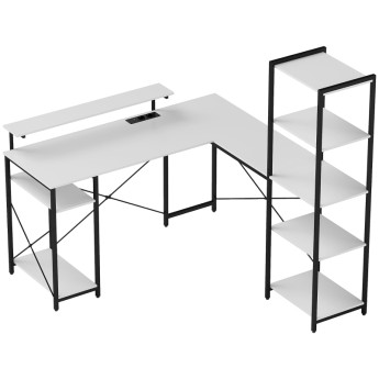 Bureau d'angle Galiel avec prise USB support écran blanc et noir