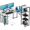 Bureau d'angle Galiel avec prise USB support écran blanc et noir