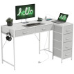 Bureau d’angle Alas réversible USB-C 6 tiroirs blanc