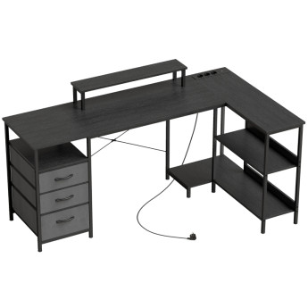 Floral Bureau d'angle réversible avec tiroirs Noir