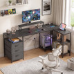Floral Bureau d'angle réversible avec tiroirs Noir