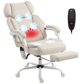 Fauteuil de bureau massant Aubvaria ergonomique inclinable avec repose pieds blanc crème