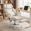 Fauteuil de bureau massant Aubvaria ergonomique inclinable avec repose pieds blanc crème