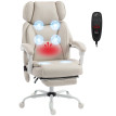 Fauteuil de bureau massant Aubvaria ergonomique inclinable avec repose pieds blanc crème