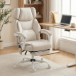 Fauteuil de bureau massant Aubvaria ergonomique inclinable avec repose pieds blanc crème