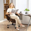 Helreiel Chaise de bureau inclinable avec repose pieds cuir synthétique marron