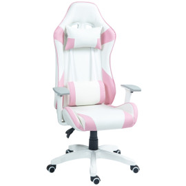 Chaise gaming Florara racing inclinable simili cuir rose blanc