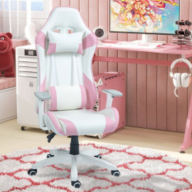 Chaise gaming Florara racing inclinable simili cuir rose blanc