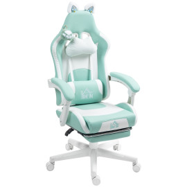 Chaise gaming Salane inclinable repose pieds coussins blanc bleu