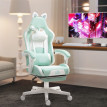 Chaise gaming Salane inclinable repose pieds coussins blanc bleu