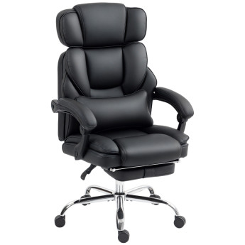 Chaise de Bureau Isson Cuir PU Repose Pieds Appui Tête Lombaire Noir