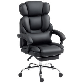 Chaise de Bureau Isson Cuir PU Repose Pieds Appui Tête Lombaire Noir