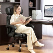 Chaise de Bureau Isson Cuir PU Repose Pieds Appui Tête Lombaire Noir