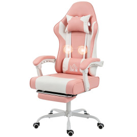 Chaise gamer Rivorot ergonomique inclinable massage lombaire rose