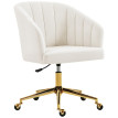 Chaise de bureau Aubes velours réglable à roulettes blanc crème