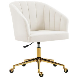 Chaise de bureau Aubes velours réglable à roulettes blanc crème