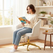 Chaise de bureau Aubes velours réglable à roulettes blanc crème