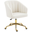 Chaise de bureau Aubes velours réglable à roulettes blanc crème