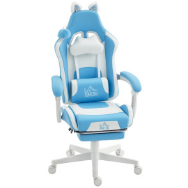 Chaise Gaming Larum Reclinable Repose-pieds Coussins Cuir Synthétique Blanc Rose