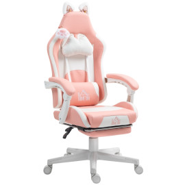 Fauteuil gamer Amia oreille de chat inclinable repose pieds rose blanc
