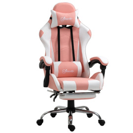 Calreo Chaise gaming ergonomique fauteuil bureau appui tête rose blanc