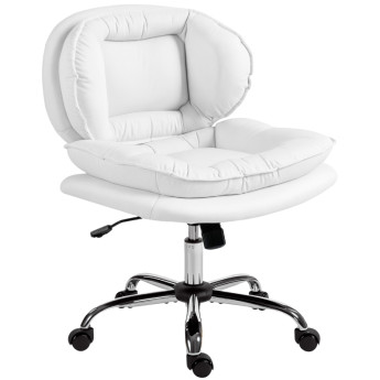 Chaise de Bureau Aureine Jambes Croisées Siège Large Roulettes Réglable Blanc