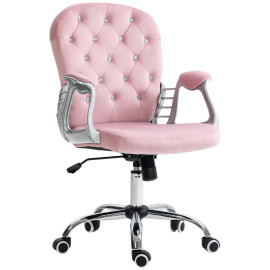 Chaise de Bureau Nalson Velours Hauteur Ajustable Accoudoirs Rose