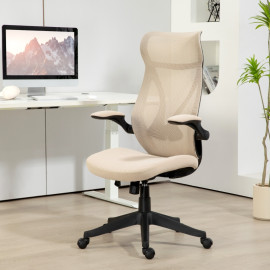 Dorenis Chaise de bureau ergonomique accoudoirs rabattables beige