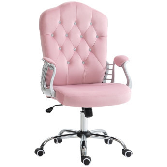 Chaise de bureau Salrio ergonomique inclinable hauteur réglable velours rose