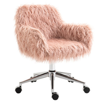 Chaise de Bureau Faler Fauteuil Pivotant Réglable en Hauteur Fausse Fourrure Rose Argent