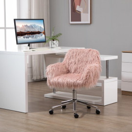 Chaise de Bureau Faler Fauteuil Pivotant Réglable en Hauteur Fausse Fourrure Rose Argent