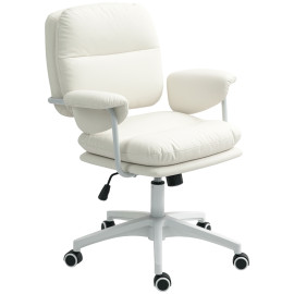 Palanot Chaise de bureau réglable pivotante à roulettes en simili cuir Blanc