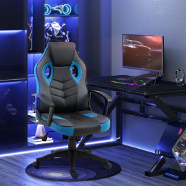 Fauteuil de gaming Vilroier chaise de bureau ergonomique pivotante noir bleu