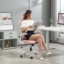Chaise de bureau Harer ergonomique inclinable appuie tête rose