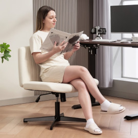 Chaise Emelas bureau pivotante réglable aspect lin blanc crème