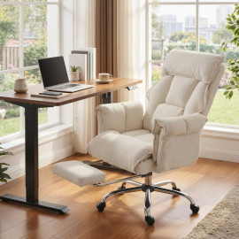 Sales fauteuil de bureau pivotant réglable soutien lombaire blanc crème