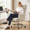Sales fauteuil de bureau pivotant réglable soutien lombaire blanc crème
