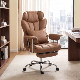 Chaise de Bureau Ylara Massante Vibrante Repose pieds Marron