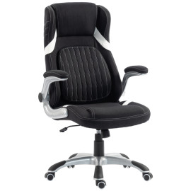 Chaise de Bureau Florac Ergonomique Tissu Effet Lin Réglable Noir